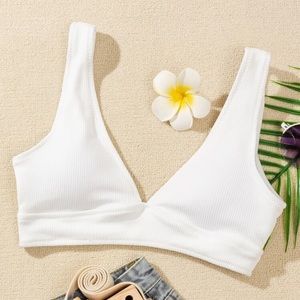 SHEIN white ribbed bikini top